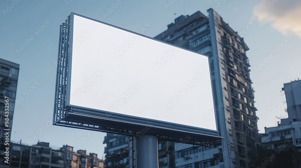 Mock up white large LED display vertical billboard on tower building clipping path for mockup : Generative AI Mock up white large LED display vertical billboard on tower building clipping path for mockup : Generative AI