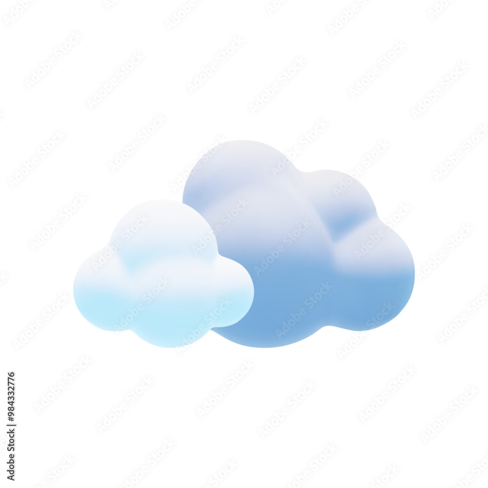 Vector cartoon 3d cloudy weather icon. Soft blue and grey fluffy clouds on white background. 3d Render bubble shape round geometric cute cumulus illustration for design, game, weather app Vector cartoon 3d cloudy weather icon. Soft blue and grey fluffy clouds on white background. 3d Render bubble shape round geometric cute cumulus illustration for design, game, weather app