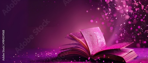 A magical open book glowing with lights and stars, accompanied by a wand, representing the wonders of education, imagination, and storytelling
