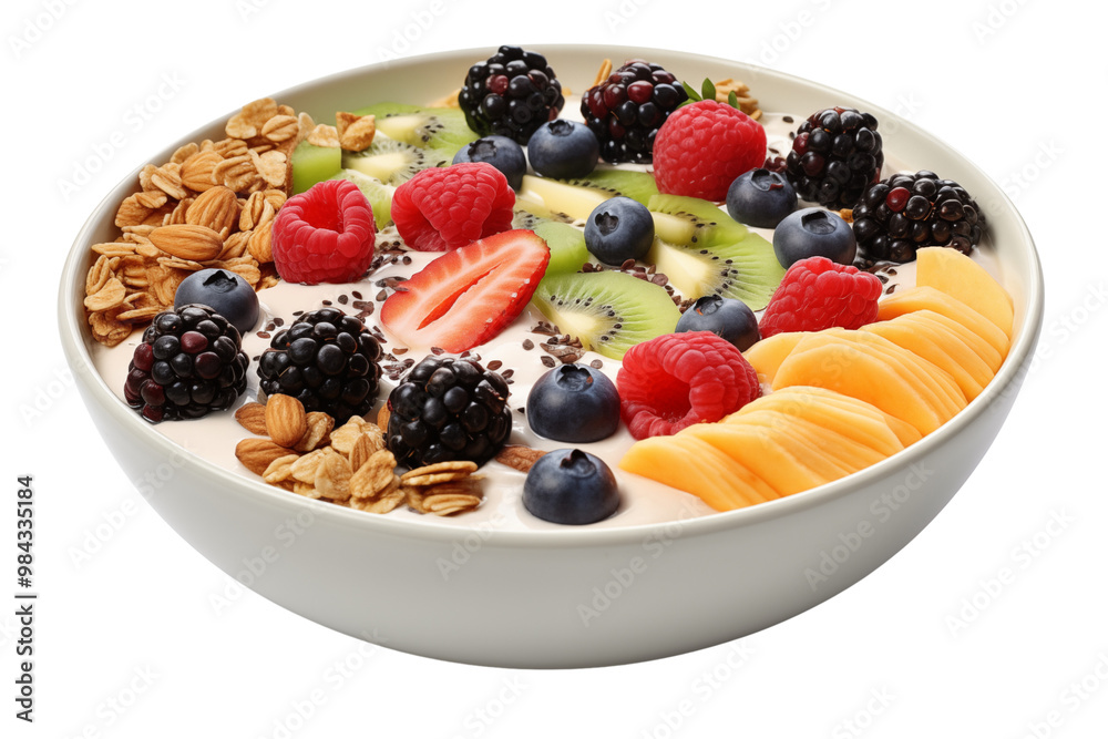 PNG cutout of fresh fruit smoothie yogurt milk bowl with granola kiwi raspberry strawberry isolated on transparent background PNG cutout of fresh fruit smoothie yogurt milk bowl with granola kiwi raspberry strawberry isolated on transparent background