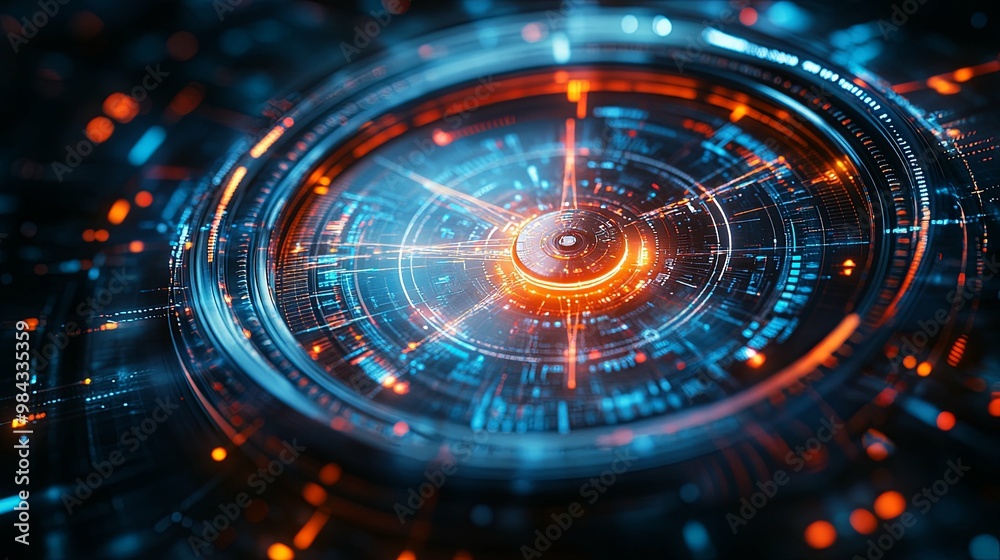 Abstract Technology Interface with Orange and Blue Glow Abstract Technology Interface with Orange and Blue Glow