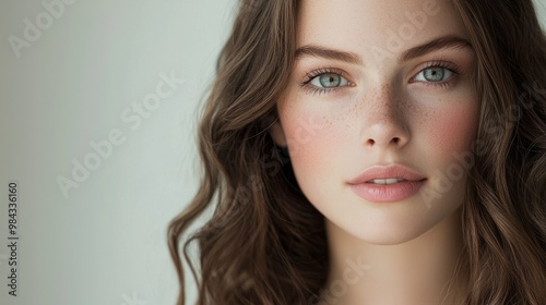 A clean beauty headshot with soft lighting, focusing on flawless skin and simple makeup, for a fresh and modern look