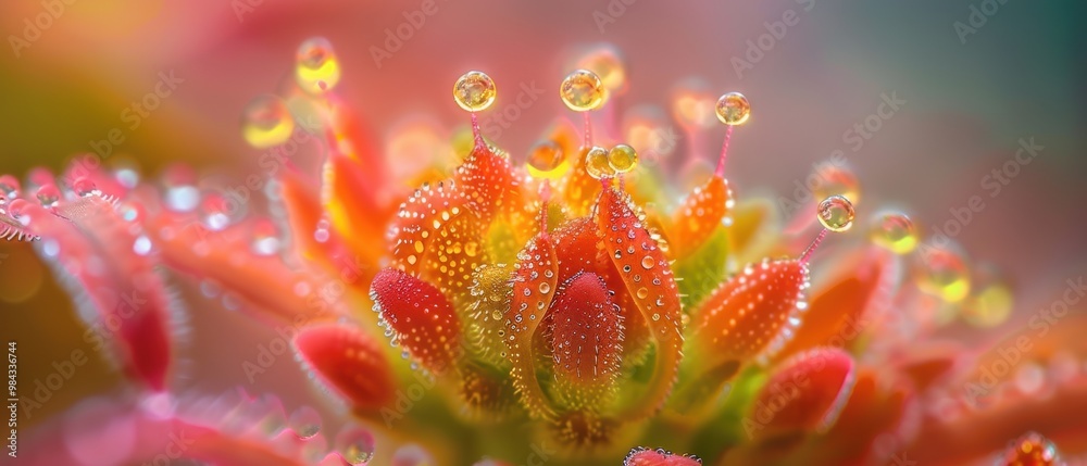 Vibrant Flower with Dew Drops in Soft Focus Background Vibrant Flower with Dew Drops in Soft Focus Background