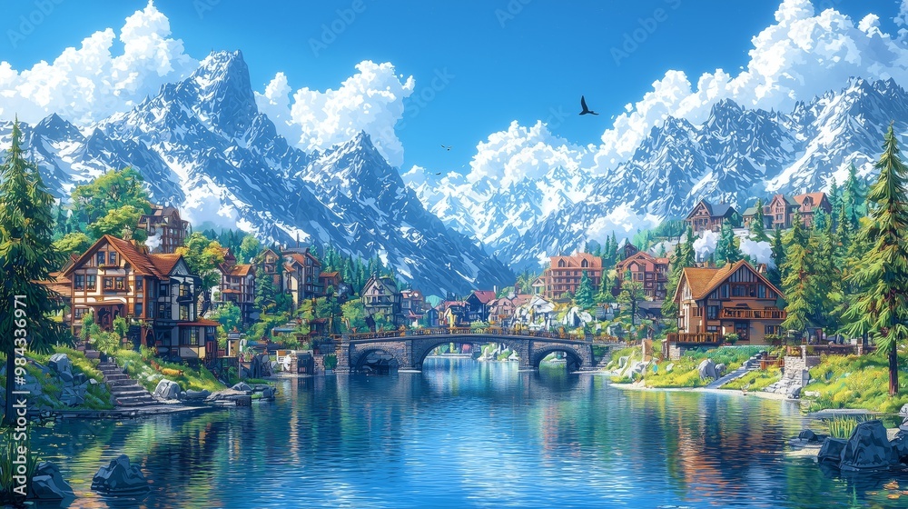 Fototapeta premium Scenic Mountain Landscape with Crystal Clear Lake