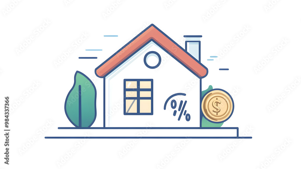 A loan document icon with a house symbol and percentage sign, representing real estate mortgages A loan document icon with a house symbol and percentage sign, representing real estate mortgages