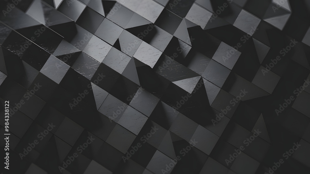 Dark Geometry: A mesmerizing 3D render of abstract, interlocking black geometric shapes, evoking a sense of depth, complexity, and modern elegance. Dark Geometry: A mesmerizing 3D render of abstract, interlocking black geometric shapes, evoking a sense of depth, complexity, and modern elegance.