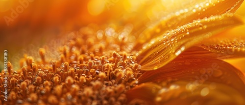 Close-up of Sunflower Petals with Dew Drops