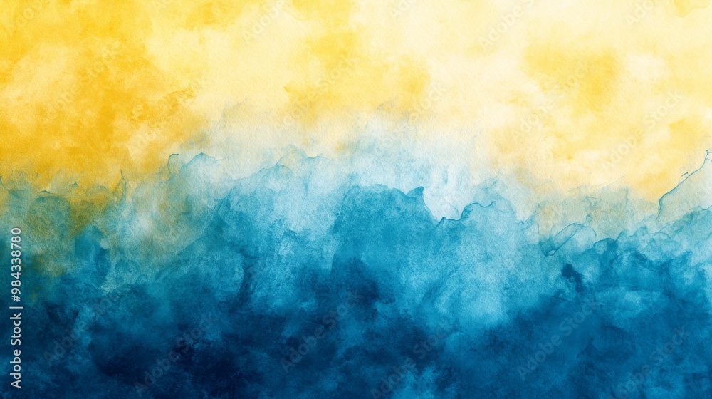 Abstract blue and yellow watercolor gradient, summer warmth, paper texture Abstract blue and yellow watercolor gradient, summer warmth, paper texture