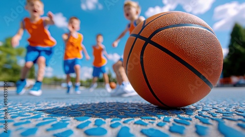 Kids Playing Basketball on Outdoor Court
