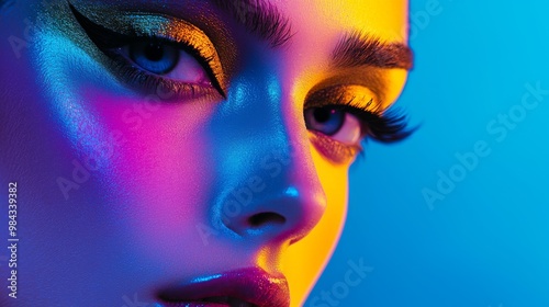 Beauty photography for magazines showcasing a model with avant-garde makeup and professional studio lighting