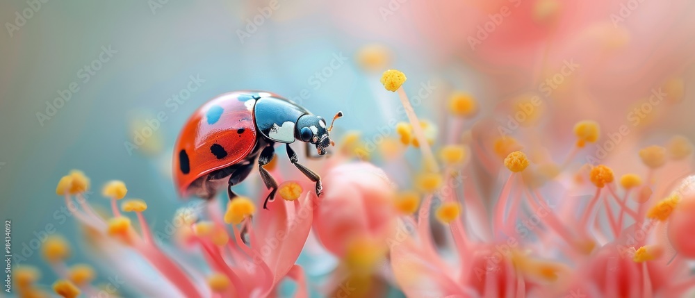 Colorful Ladybug on Flower Petals in Soft Focus Colorful Ladybug on Flower Petals in Soft Focus