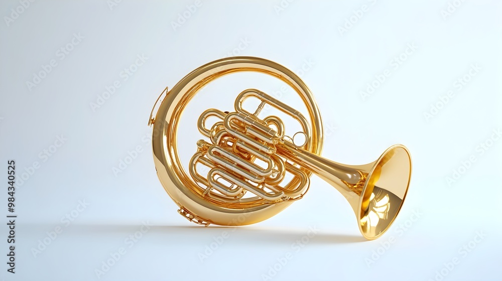 Fototapeta premium Realistic French Horn with Polished Brass Finish and Detailed Tubing in High-Resolution Image
