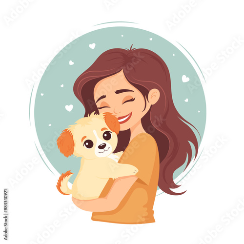 Adorable puppy in arms of its loving owner. Concept about pet owners and animal care and protection.