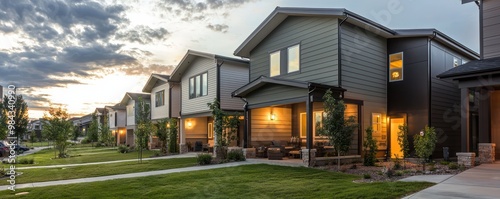 A sustainable housing development with eco-friendly James Hardie siding, designed to promote a low-carbon footprint while offering modern, stylish living spaces