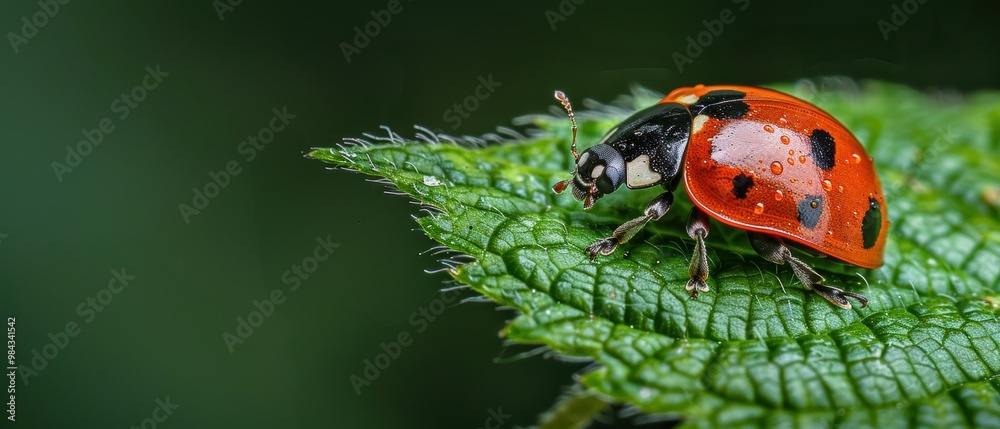 Fototapeta premium Vibrant Ladybug on Green Leaf Close-Up