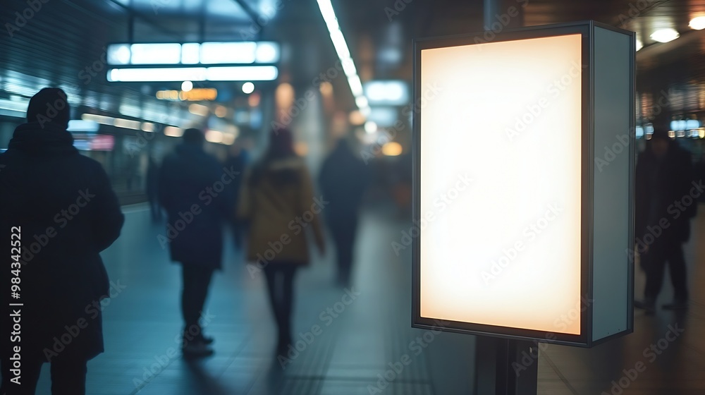 Blank Billboard Banner Light box in Subway station with blurred people Travel : Generative AI Blank Billboard Banner Light box in Subway station with blurred people Travel : Generative AI
