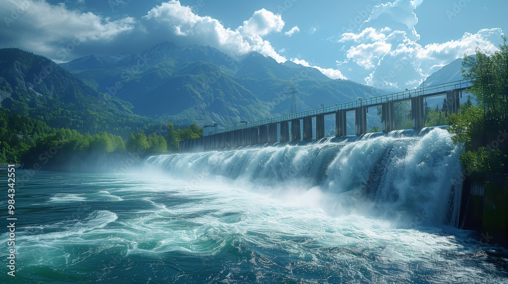 Fototapeta premium Majestic Waterfall Cascading in Mountain Landscape