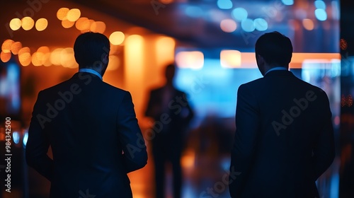 blurred for background blurred figures of suits men in a event meeting conference business people meet up in success night club or entertainment bar and restaurant party lifestyle co : Generative AI