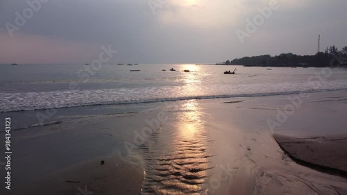 Wallpaper Mural Amazing colorful sunset or sunrise on the Sea or ocean. Romantic atmosphere. Lovers stay overnight and enjoy Nature from a boat. Reflection of sunlight on Carita beach. Torontodigital.ca