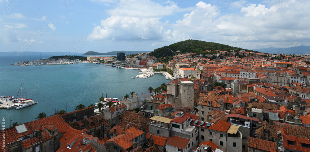 Panorama of Split Old town and Bay lokking towards Varos and Park Marjan. Panorama of Split Old town and Bay lokking towards Varos and Park Marjan.