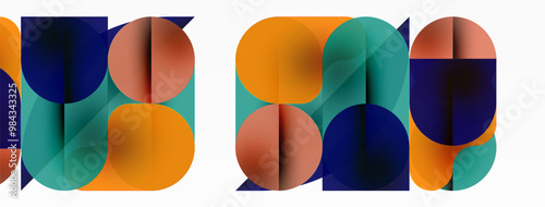 Circles and round shapes geometric minimal background. Transparent geometric shapes composition for wallpaper, banner, background or landing