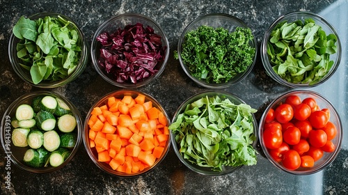 Wallpaper Mural Eight Glass Bowls of Fresh Produce on a Gray Surface Torontodigital.ca