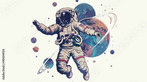 Space Exploration Mixed Media Handdrawn Vector Illustration