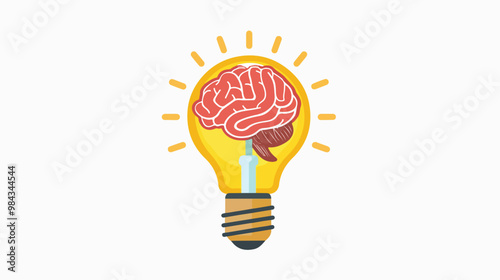 Innovative Idea Concept with Brain Inside of Light Bulb Flat Vector Illustration