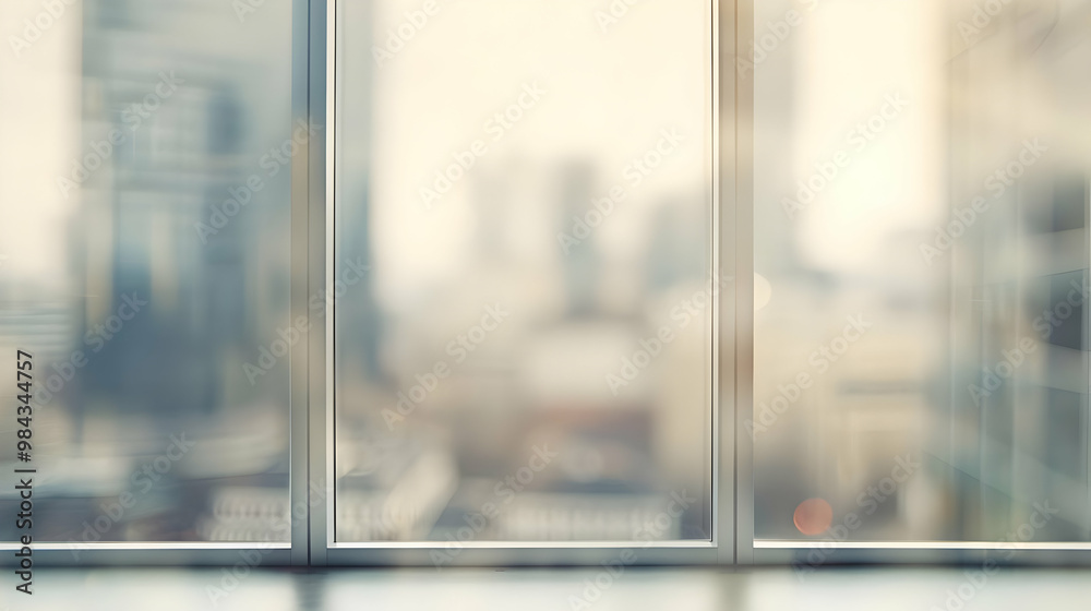 A Blurred View Through a Window Showing a Cityscape with a Soft Light Background A Blurred View Through a Window Showing a Cityscape with a Soft Light Background
