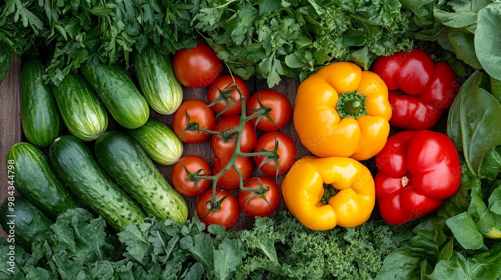 Fresh Vegetables Arranged in a Colorful Display Fresh Vegetables Arranged in a Colorful Display
