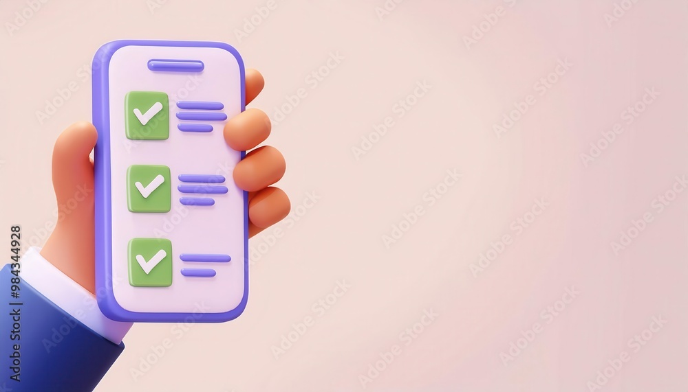 Smartphone Checklist App Interface with Ticked Boxes on Screen Smartphone Checklist App Interface with Ticked Boxes on Screen
