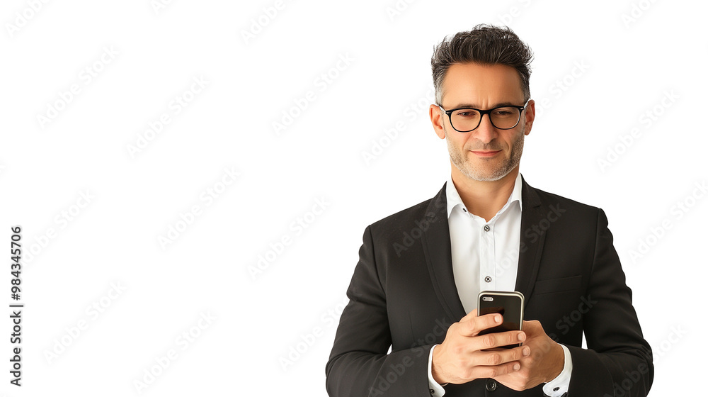 portrait of a businessman or entrepreneur using mobile phone isolated on transparent background portrait of a businessman or entrepreneur using mobile phone isolated on transparent background