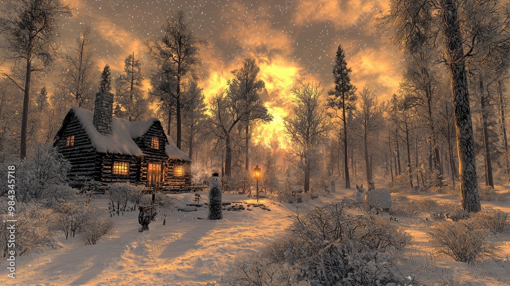 A cozy woodland Christmas scene deep in an enchanted forest A cozy woodland Christmas scene deep in an enchanted forest