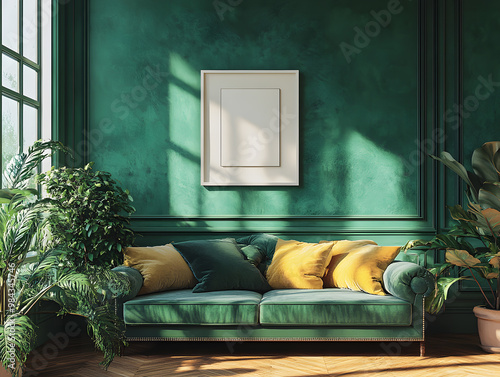 Emerald Elegance: Sophisticated Interior Design in Velvet Tapestry photo