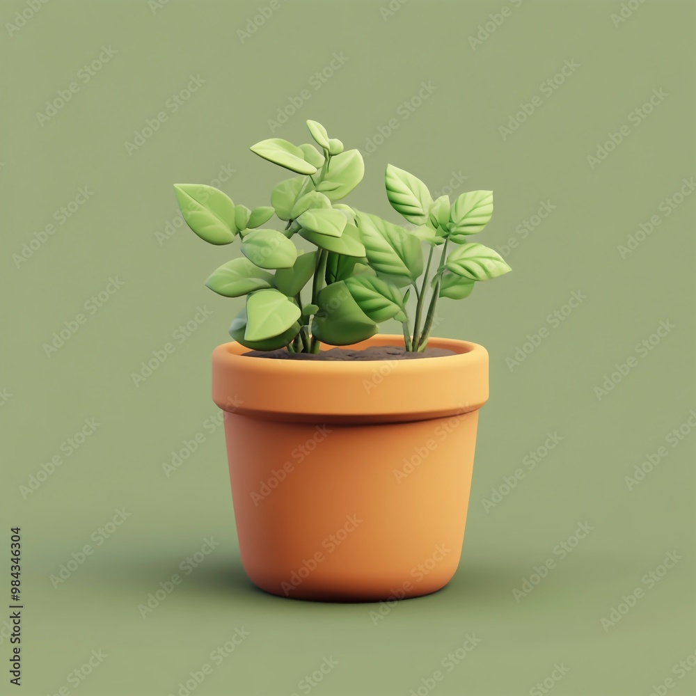 Fototapeta premium 3D Herb Garden Icon: Homegrown Culinary Herbs Logo Illustration