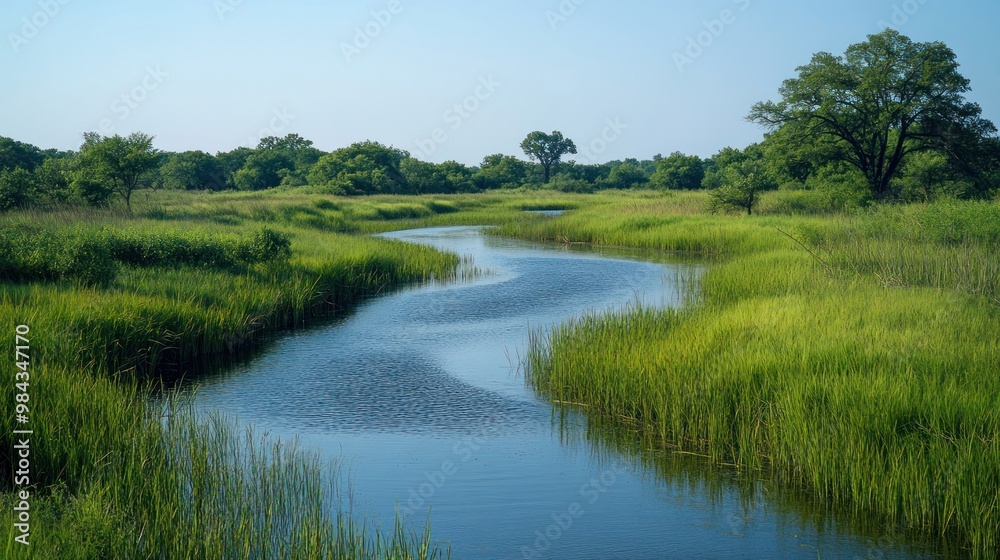 A serene view of wetland animals in their natural habitat, thriving in the rich, water-filled ecosystem. A serene view of wetland animals in their natural habitat, thriving in the rich, water-filled ecosystem.