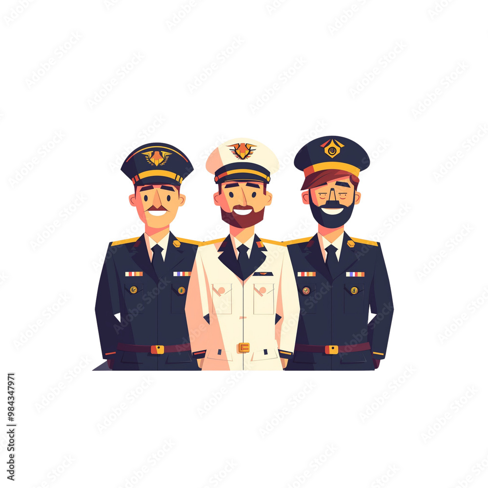 Three Military Officers Standing Together in Uniform Three Military Officers Standing Together in Uniform