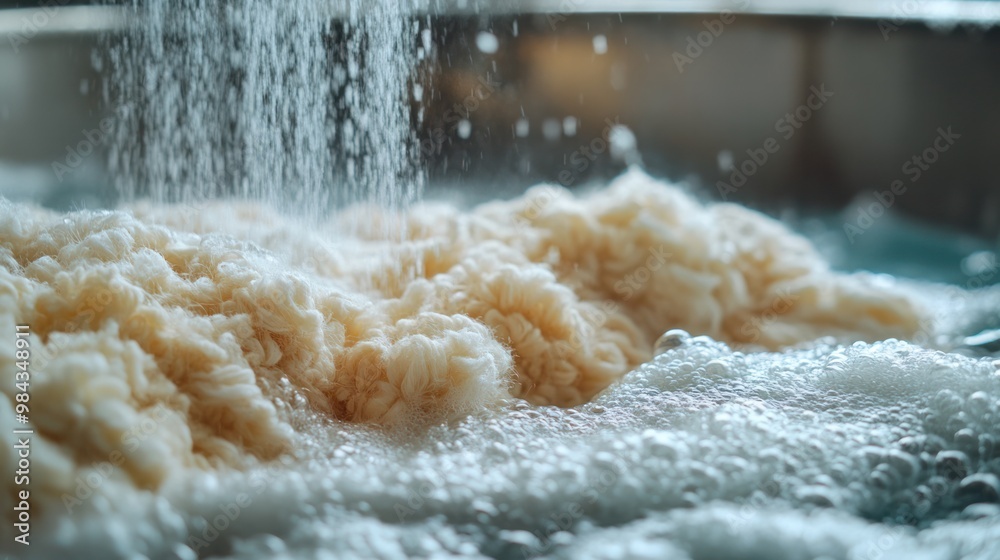 A gentle scene of woolens being hand-washed, preserving their softness and shape with careful attention. A gentle scene of woolens being hand-washed, preserving their softness and shape with careful attention.