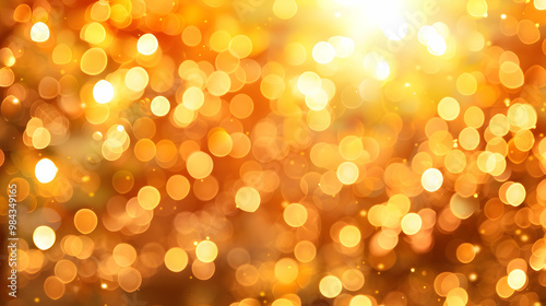 Abstract Golden Bokeh Background with Blurry Circular Lights and Warm Glow