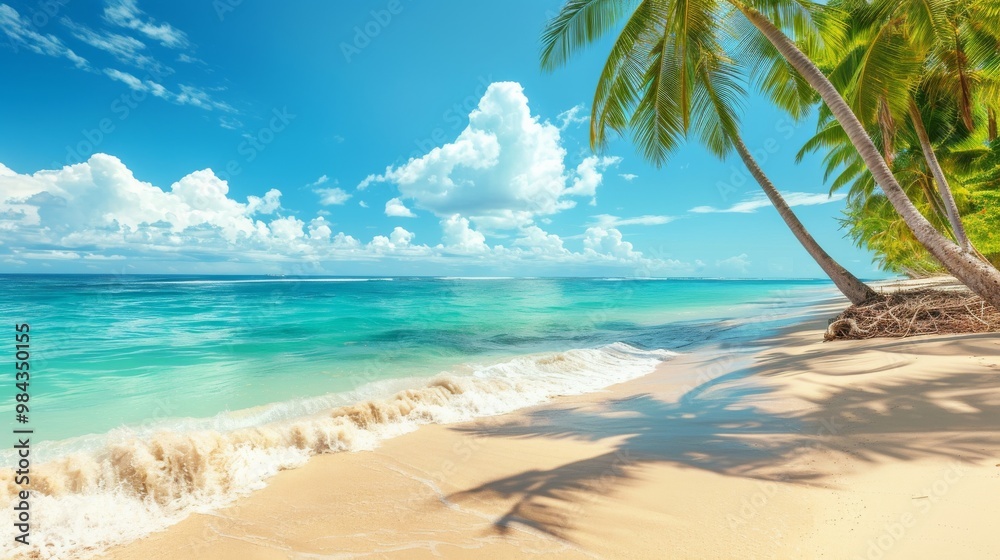 Tropical beach with turquoise water and palm trees