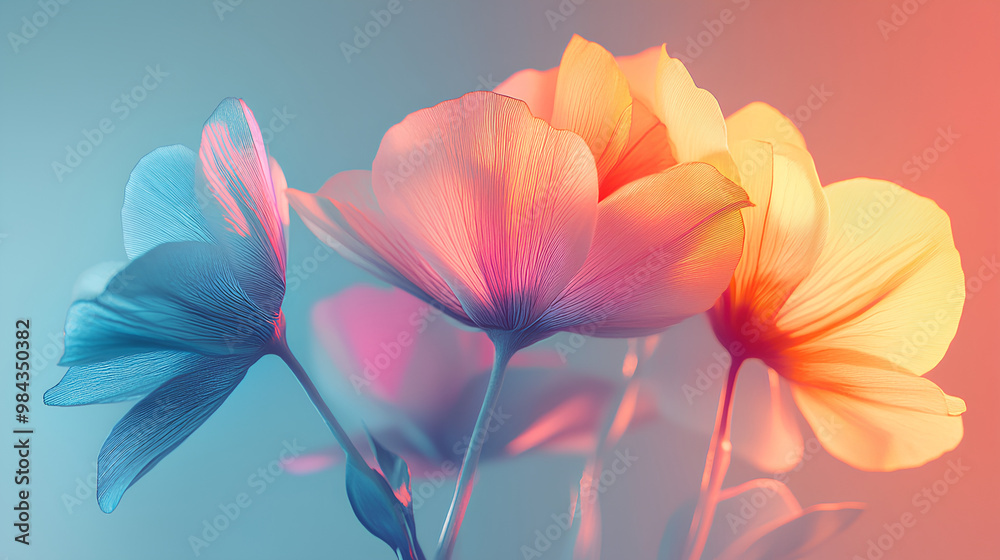 A vibrant arrangement of colorful flowers against a soft gradient background. A vibrant arrangement of colorful flowers against a soft gradient background.