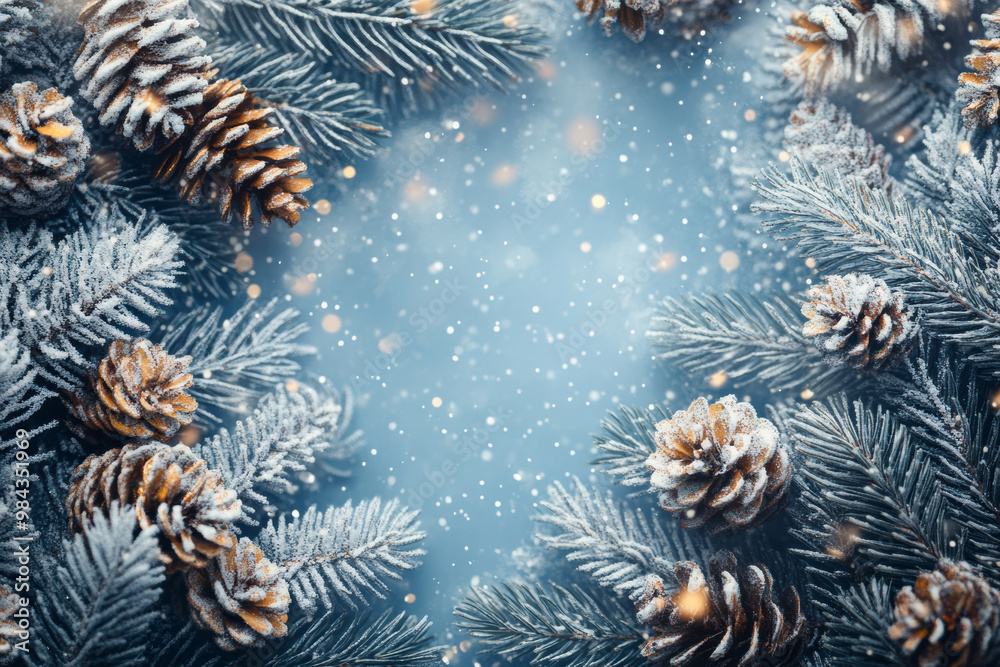 Winter background with pine cones