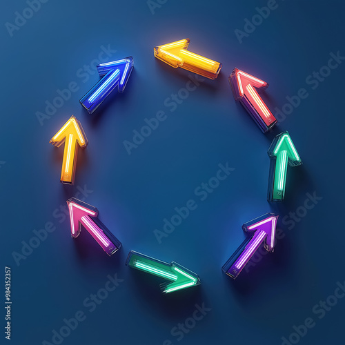 The 3d arrows are lined up in a circle one by one 