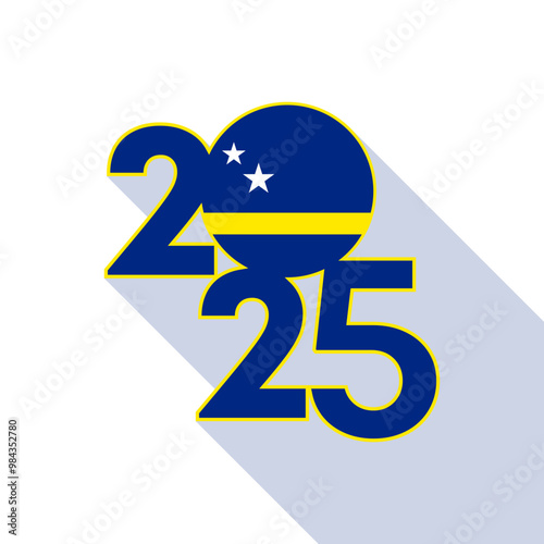 2025 banner with Curacao flag inside. Vector illustration.