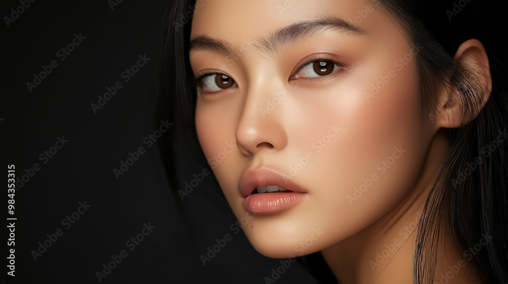 Beautiful Asian supermodel with natural makeup and sleek hair Beautiful Asian supermodel with natural makeup and sleek hair