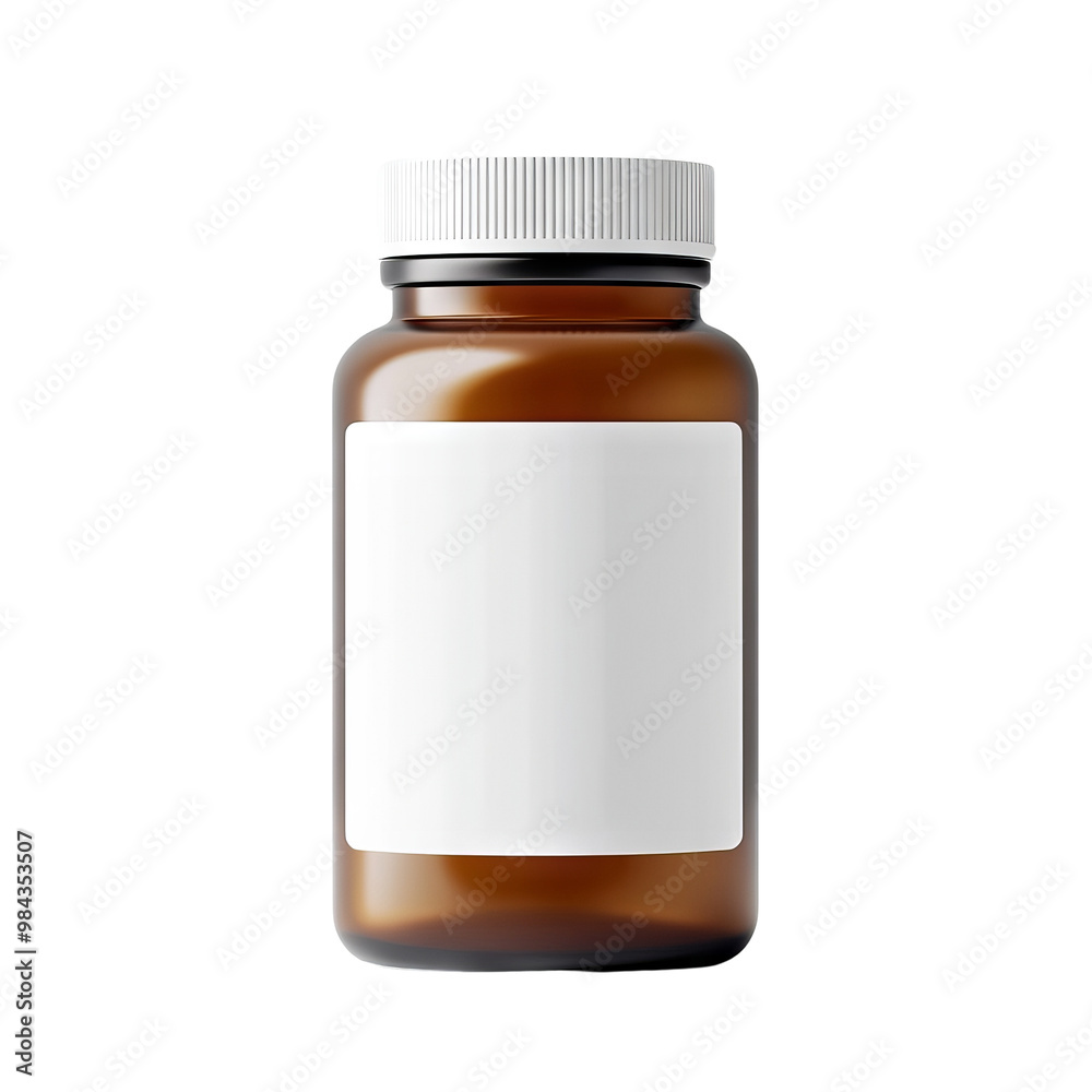 Brown glass bottle with a white label, isolated on background. Brown glass bottle with a white label, isolated on background.