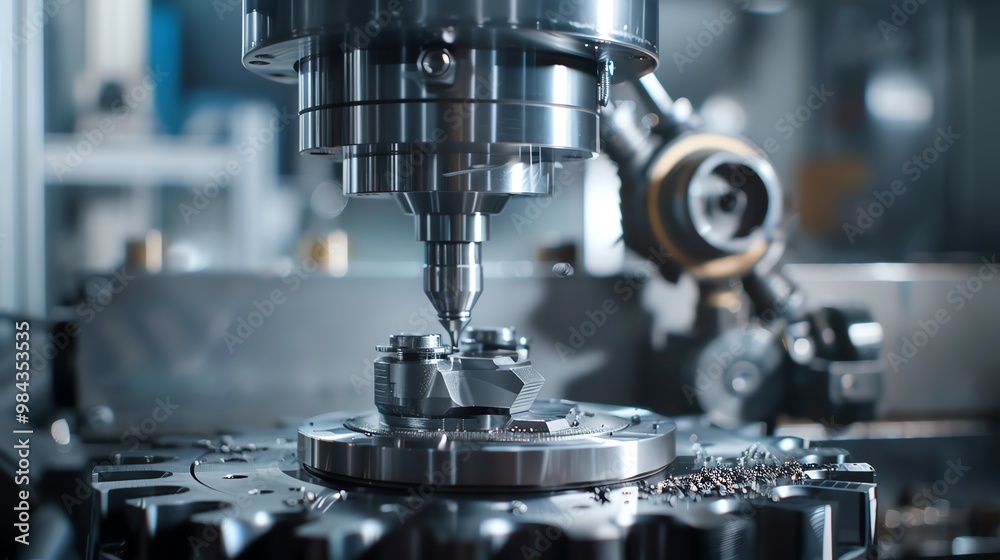 CNC machine producing metal components for machinery CNC machine producing metal components for machinery