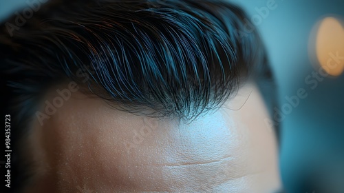 Detailed comparison of a man's hairline, showing the transformation before and after a hair transplant, crisp hair density, Realistic, Soft Lighting photo