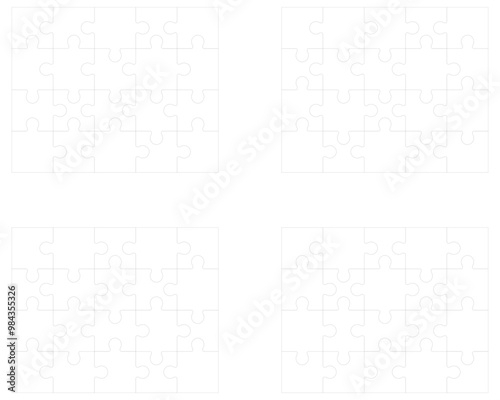 Illustration of four white puzzles, separate parts 