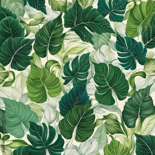 seamless pattern with green leaves with Generative ai